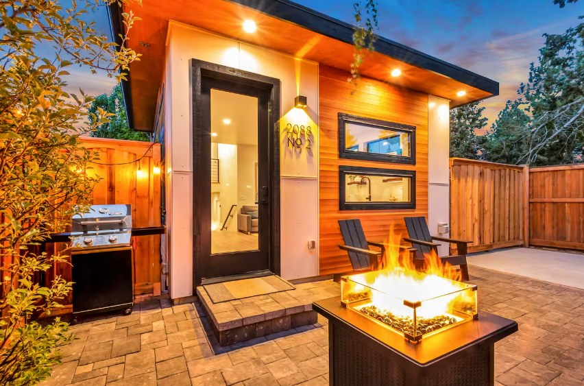 ADU patio with fire table