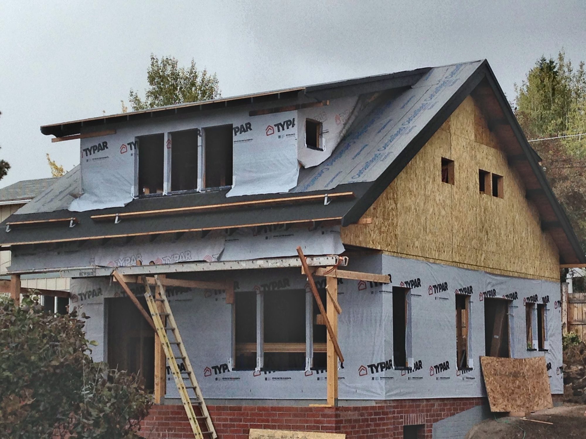 Second story with house wrap and new dormer